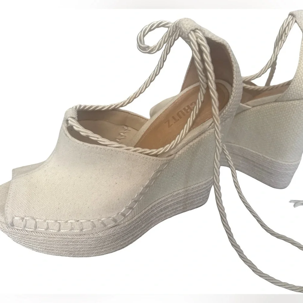 Schutz Cream Wedge Espadrille Sandals Size 8.5